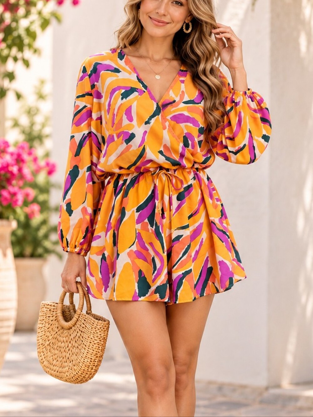 Women’s FSL Apparel Abstract Print Long Sleeve Romper – Size Small